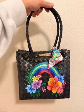Habi at Pintura Rainbow Floral Plastic Bayong Waterproof Tote Bag Black
